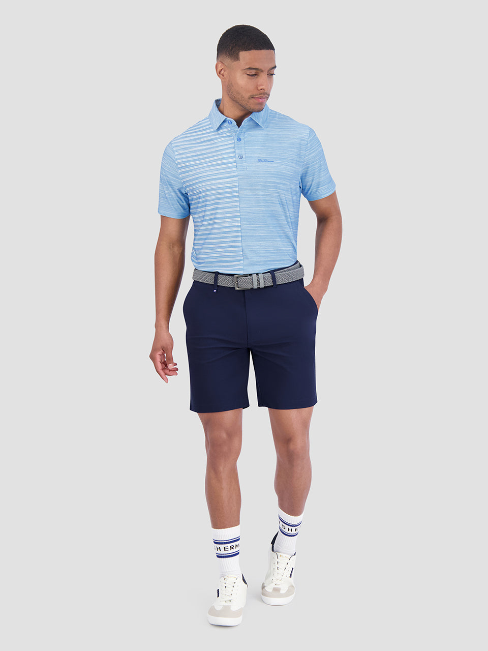 Polos Ben Sherman Melange Stripes Color Block Tech Jersey Sports Fit Azur | YVL-88140118